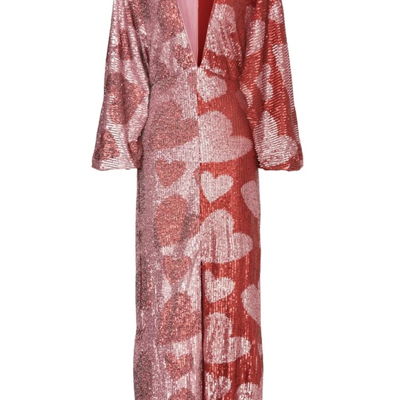 FARM Rio Pink and Red Sequin Heart Midi Dress - Picture 4 of 10